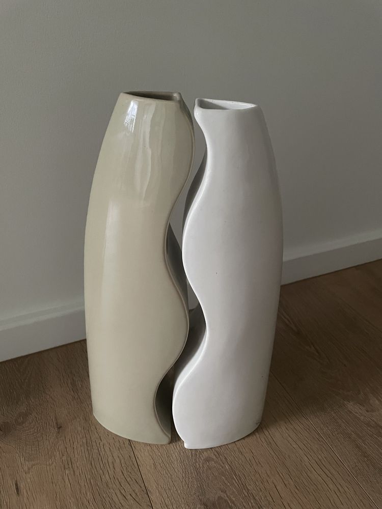 Podwójny ceramiczny wazon biało oliwkowy
