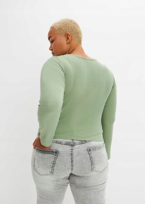 B.P.C bluzka miętowa prążek z marszczeniem 44/46.