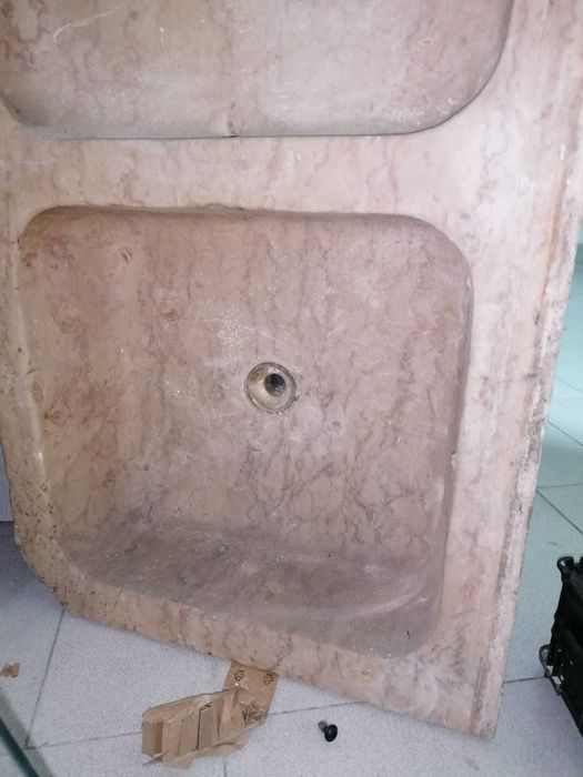 Lava-Loiças rústico em pedra Lioz e mármore - Vintage