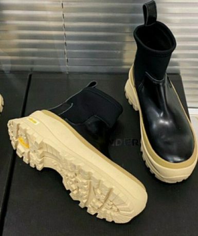 Jil Sander boots kalosze botki kozaki zima czarne beżowe 38