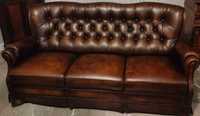 Zestaw sofa CHESTERFIELD skóra 3-osobowa + 2 fotele