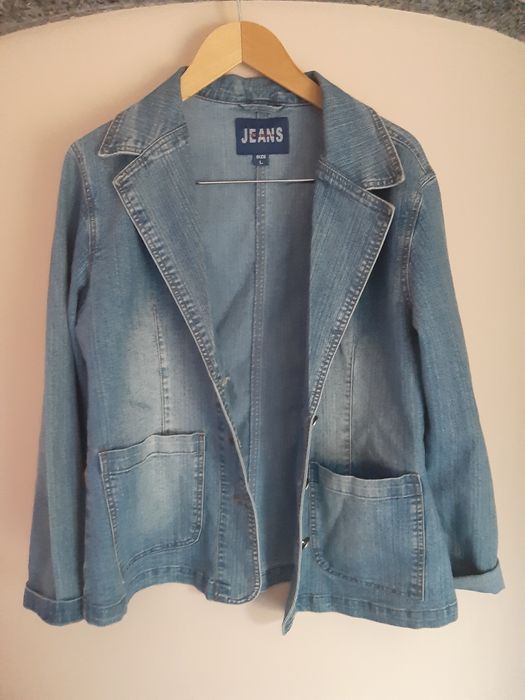 Kurtka L jeans denim vintage marynarka damska kolekcja boho denim nieb