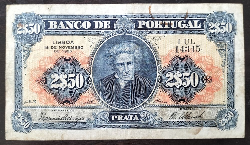 Nota 2$50 1925 Mousinho da Silveira Estado MBC+