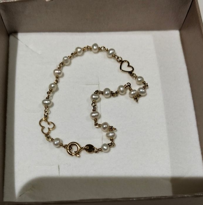 Pulseira de ouro de 19kl com pérolas