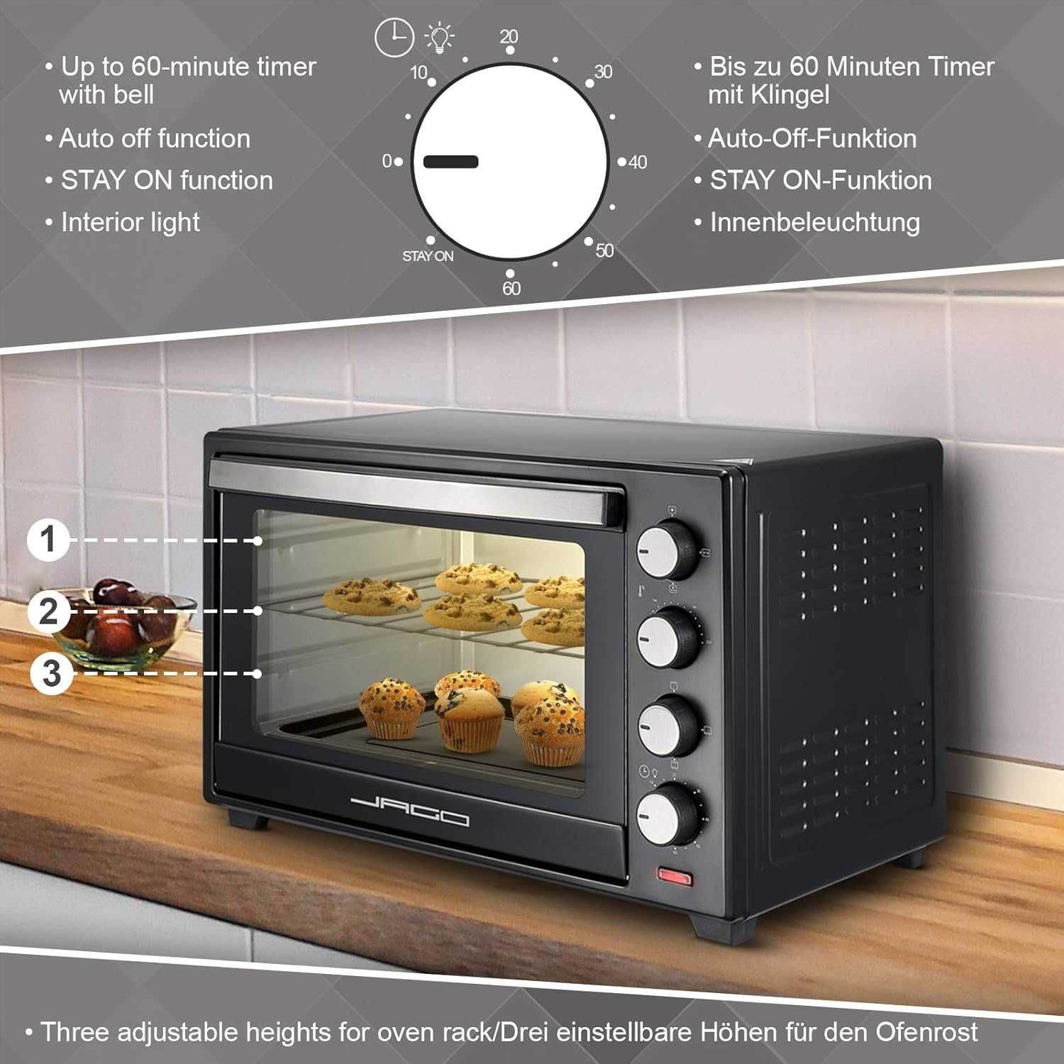 Jago mini piekarnik elektryczny z rożnem 48L, 200W