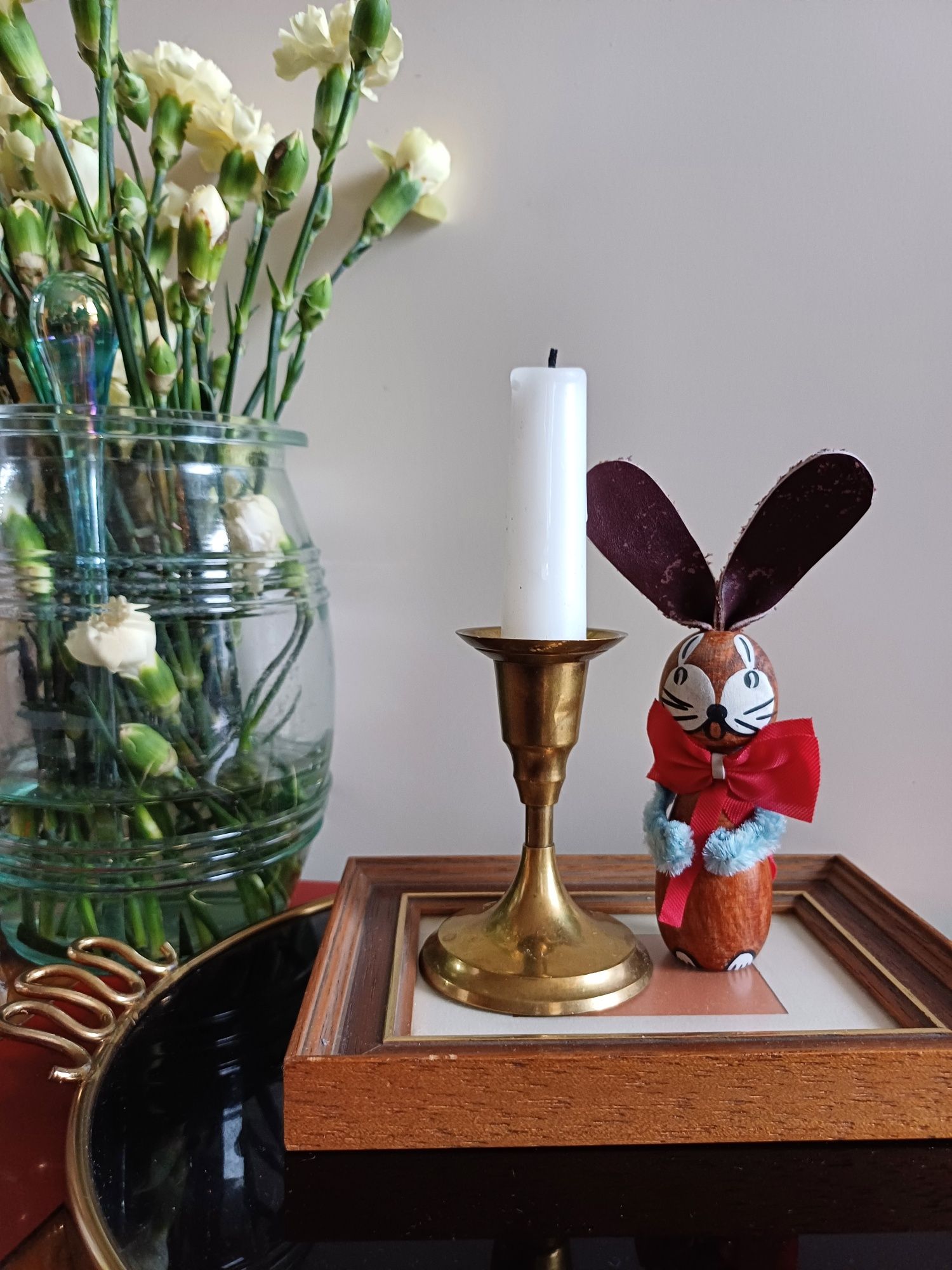Drewniany zajączek stary figurka retro vintage króliczek wielkanoc