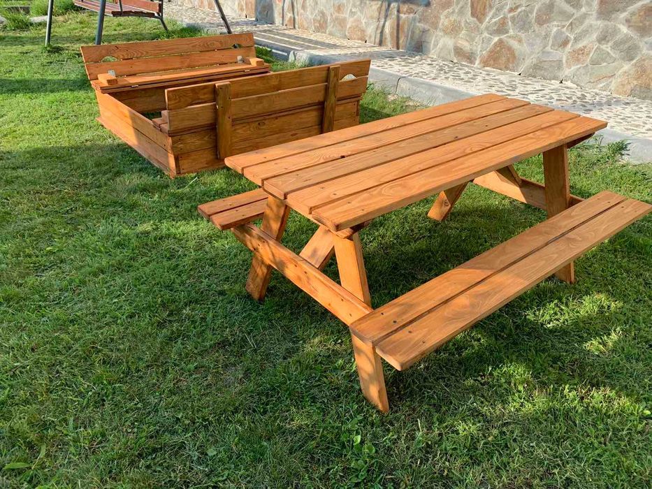 Дитяча пісочниця з кришкою + столик з лавками!