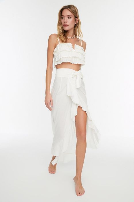 Trendyol 36 S Spódnica Maxi Biała Wiązna H17173
