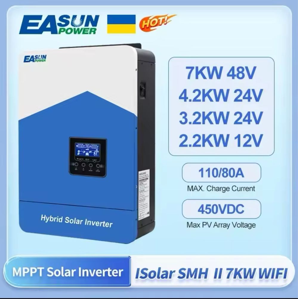 НОВИЙ Гібридний інвертор 48в 6.2 кВт EAsun PowMr 24в  4.2