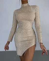 Sukienka F&P biżuteryjna zdobiona perły cyrkonie rozmiar M