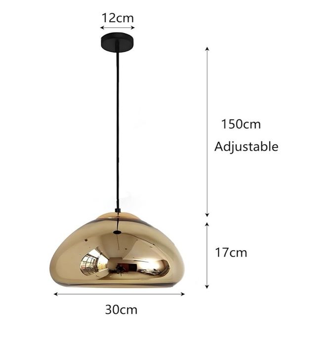 Candeeiro pendente em vidro dourado 30cm x 17cm