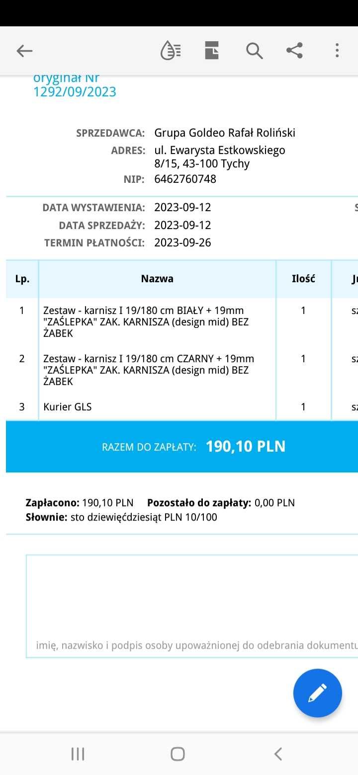 Karnisz pojedynczy czarny na przelotki 19mm/ 180 cm NOWY