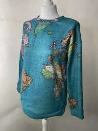 Stylowa Bluza damska  mapa świata ocieplana L 40