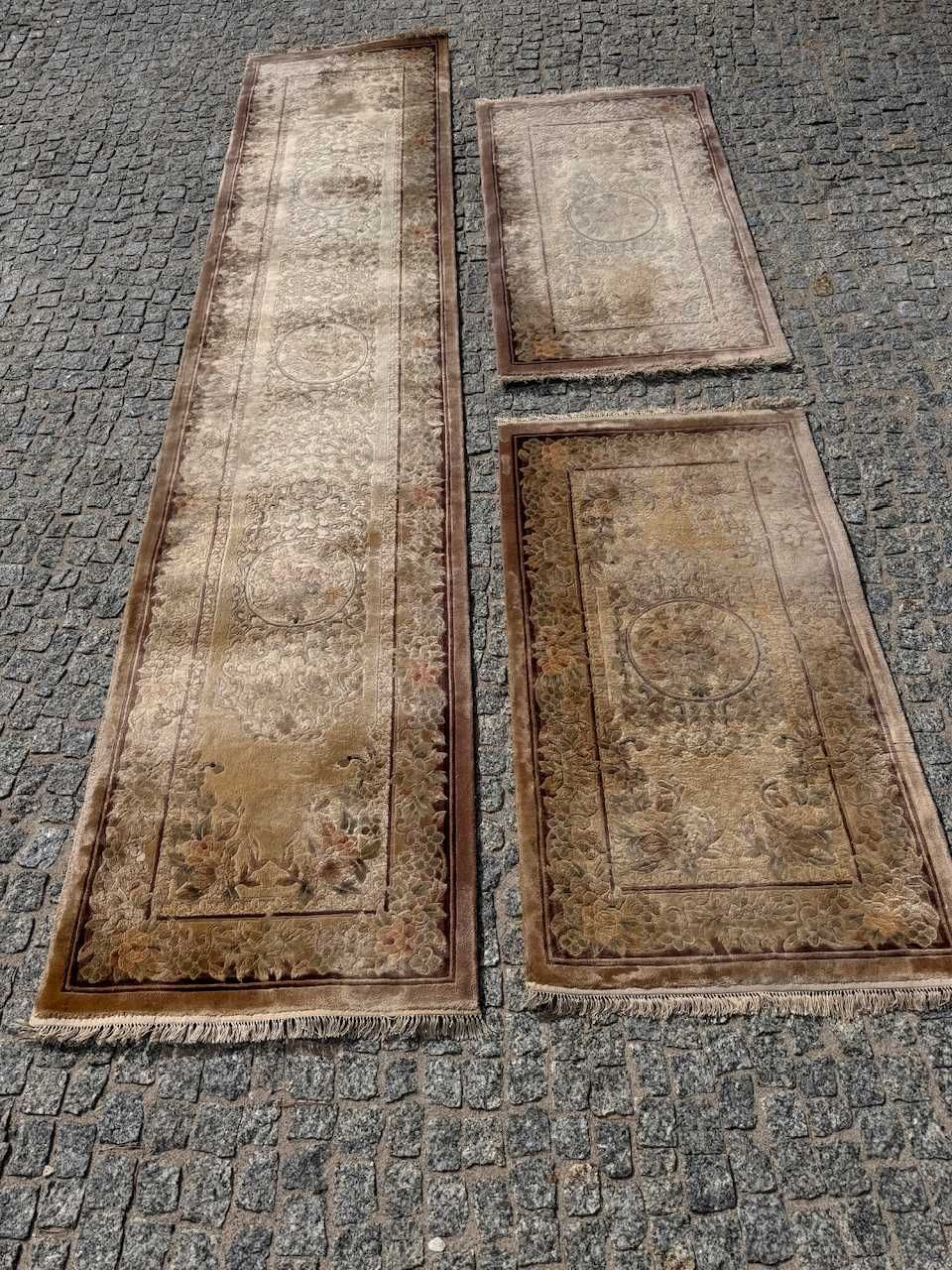 3 jedwabne chińskie r.tkane dywany 315x70 i 130x70 oraz 130x70 cm