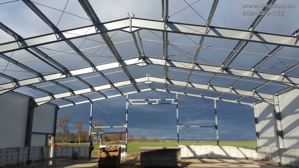 Konstrukcja stalowa. Magazyn zbożowy. 20x25x5 m. BHP KAD. Producent.