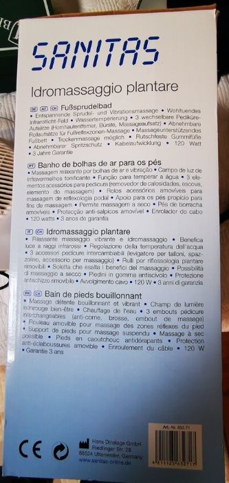 Aparelho de massagens para pés com Infravermelhos e bolhas de ar