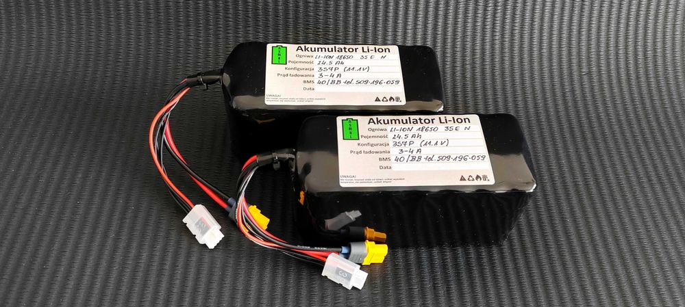 Akumulatory-Baterie 12v-49 Ah li-ion, 3S7P [18650] do łódki zanętowej.