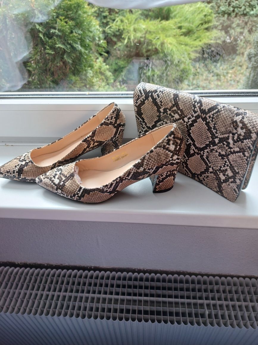 Buty i torebka panterka skórą węża r.39