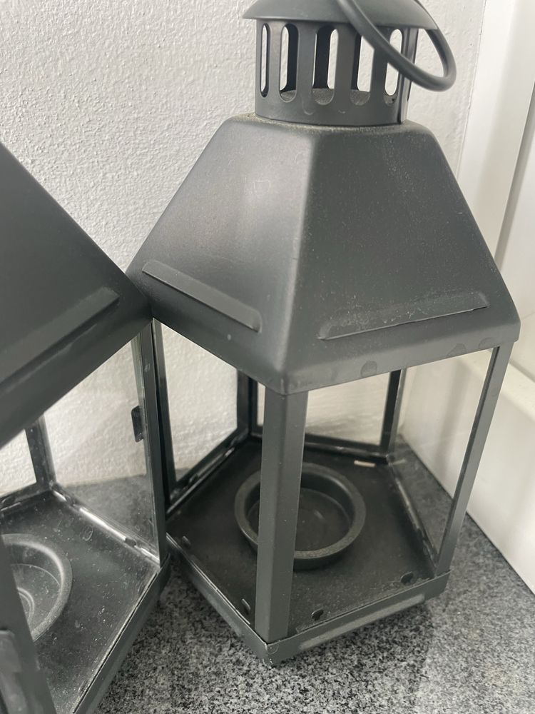 Ikea Kringsynt dwa lampiony zewnetrzne, metalowe, ciemna zieleń
