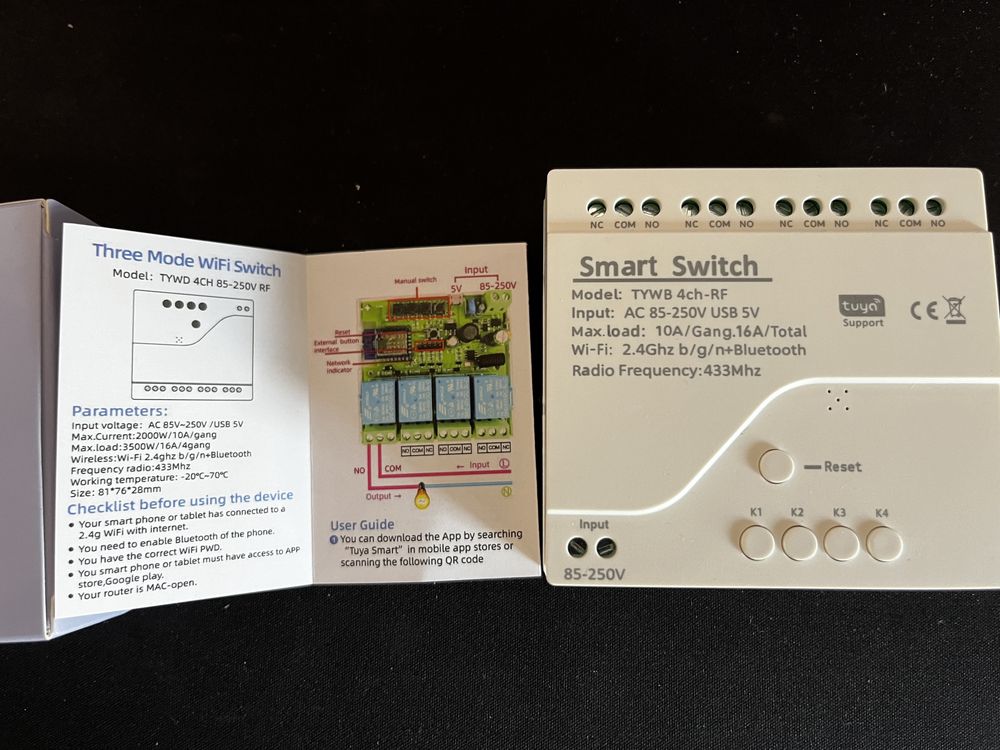 Wifi smart switch 4 porty TUYA relay HA
