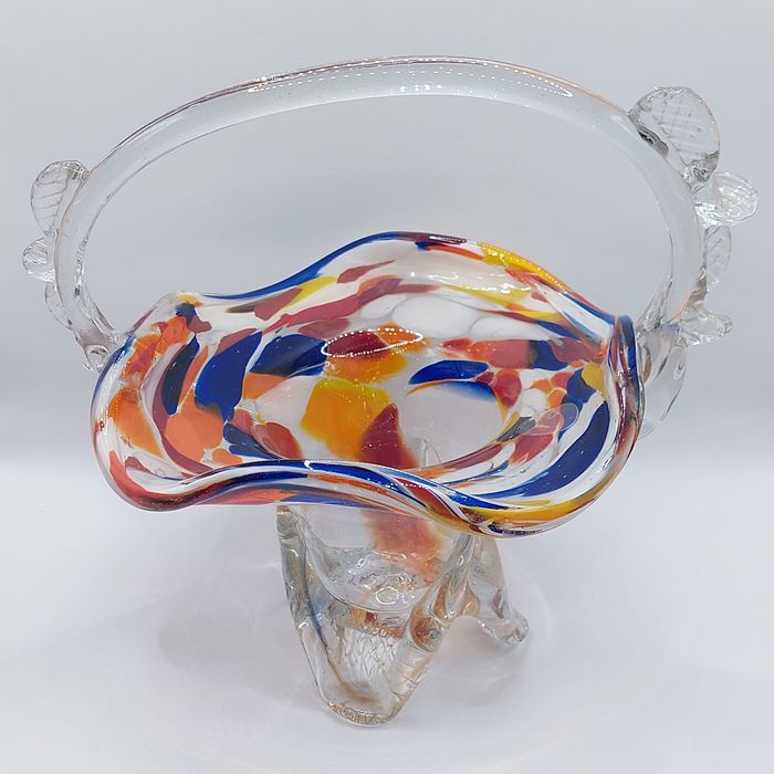 Koszyk z kolorowego szkła PRL