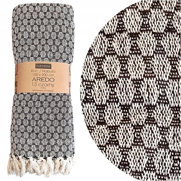 KOC 150x200 BAWEŁNIANY dekoracyjny narzuta pled z frędzlami boho AREDO