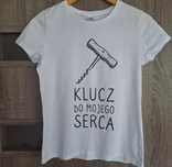 NOWY biały T-shirt z grafiką śmieszny 34 36 krótki rękaw koszulka