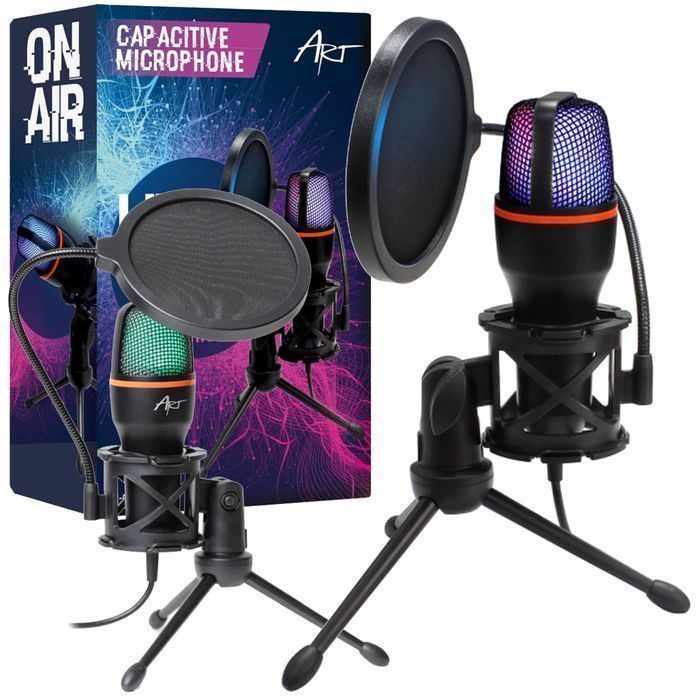 Mikrofon stojący ART AC-02 gamingowy streaming podświetlany + filtr