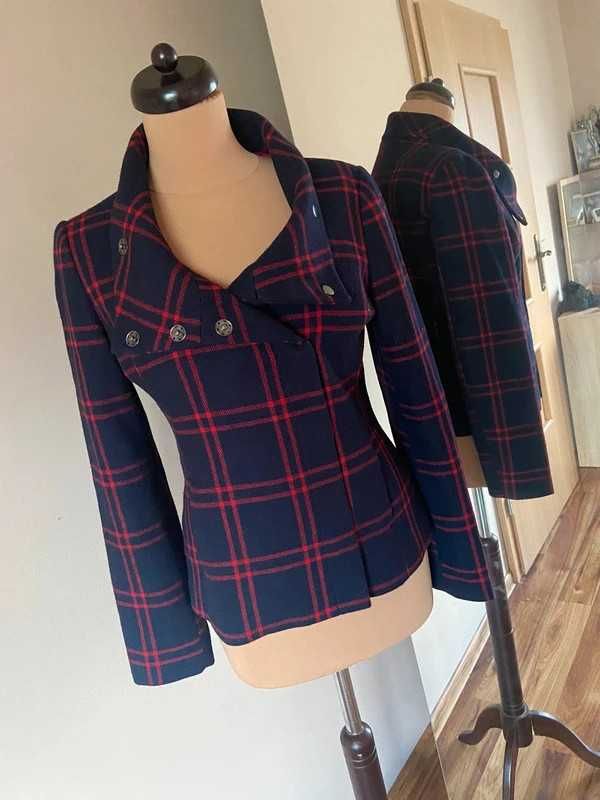 H&m hm kurtka plaszcz marynarka kratka wełna komin wool m l 38 40