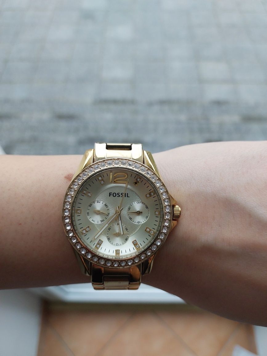 Fossil es 3203 riley złoty zegarek