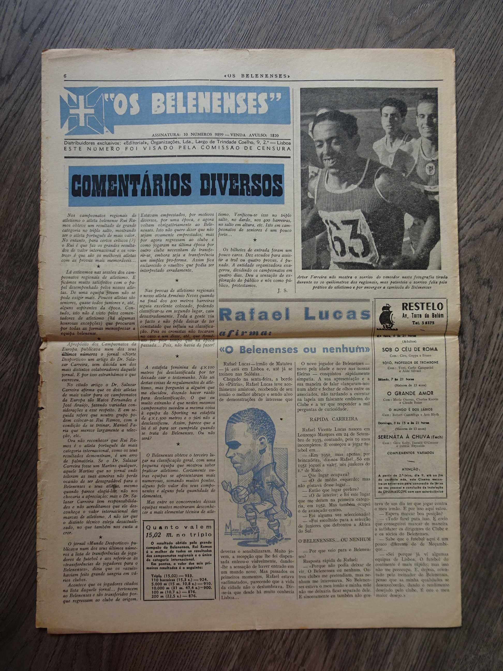 Antigo Jornal Belenenses 6 de Agosto 1954
