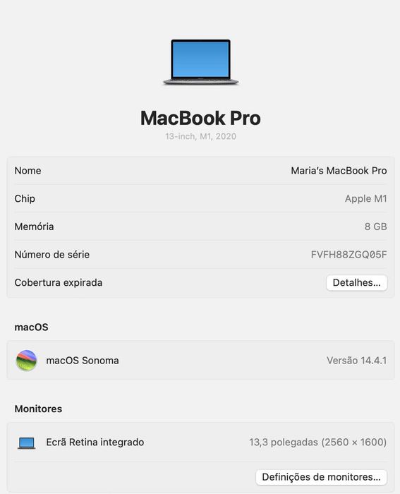 MacBook Pro 13" (M1, 2020) — bateria praticamente nova