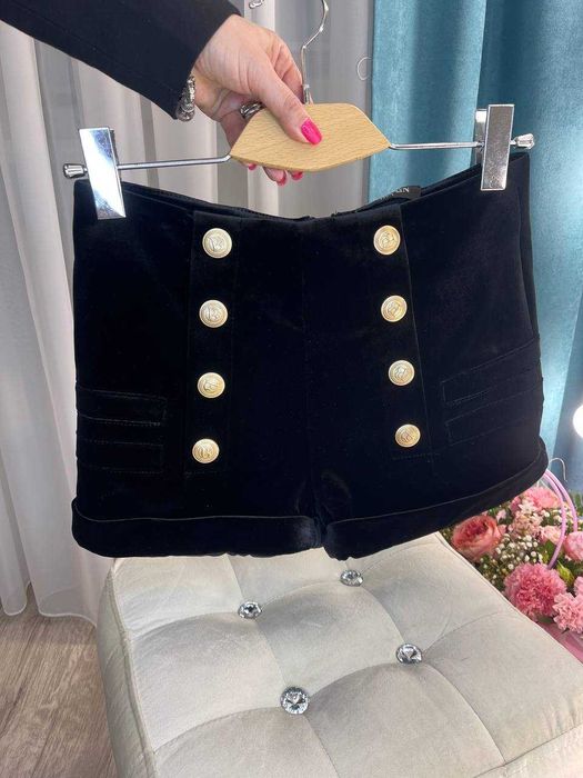 Женские велюровые черные шорты в стиле Balmain Жіночі шорти чорні S