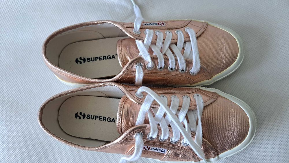 SUPERGA - Cudne Miedziane Złote Damskie Bawełniane Trampki 40