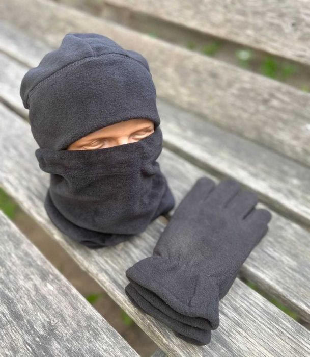 Зимовий флісовий комплект шапка + баф олива, піксель, мультикам S M L