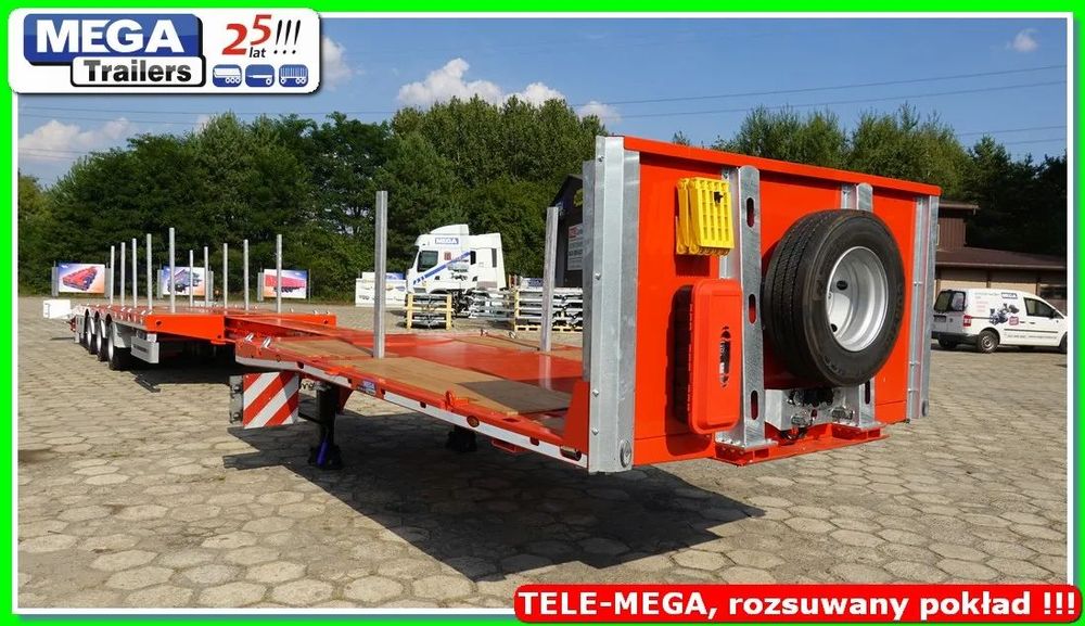 TELEMEGA wysuw 4.00 m, 3 osie, ADR EX3- MEGA Trailers !!!  Gotowa do jazdy !! Platforma TELESCOPIC  17.600 mm kontenery, kłonice!