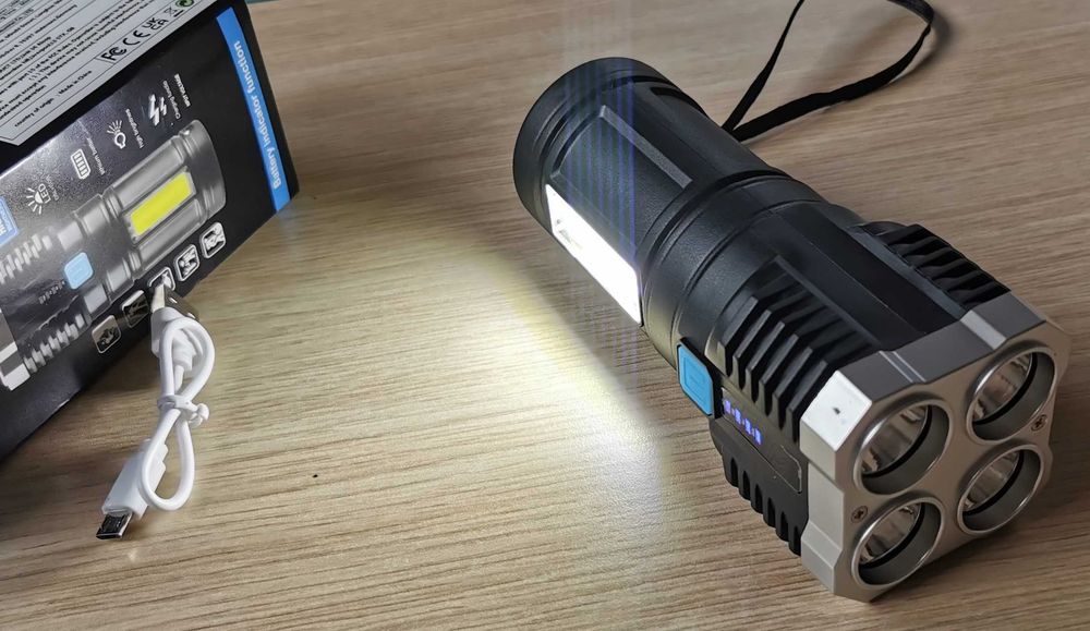 Latarka 4xLED USB wielofunkcyjna COB 10W na akumulator ładowana - nowa