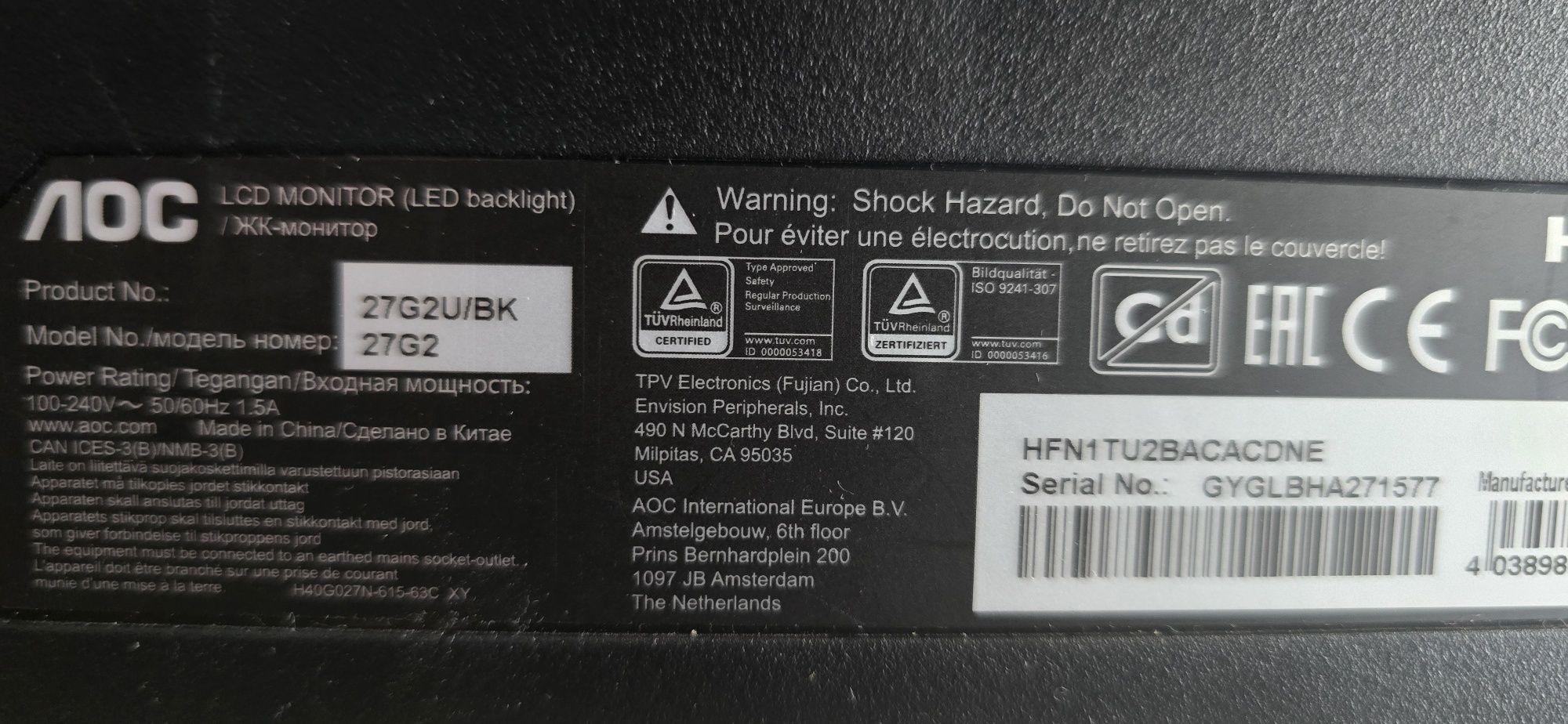 Monitor AOC 27G2U/BK