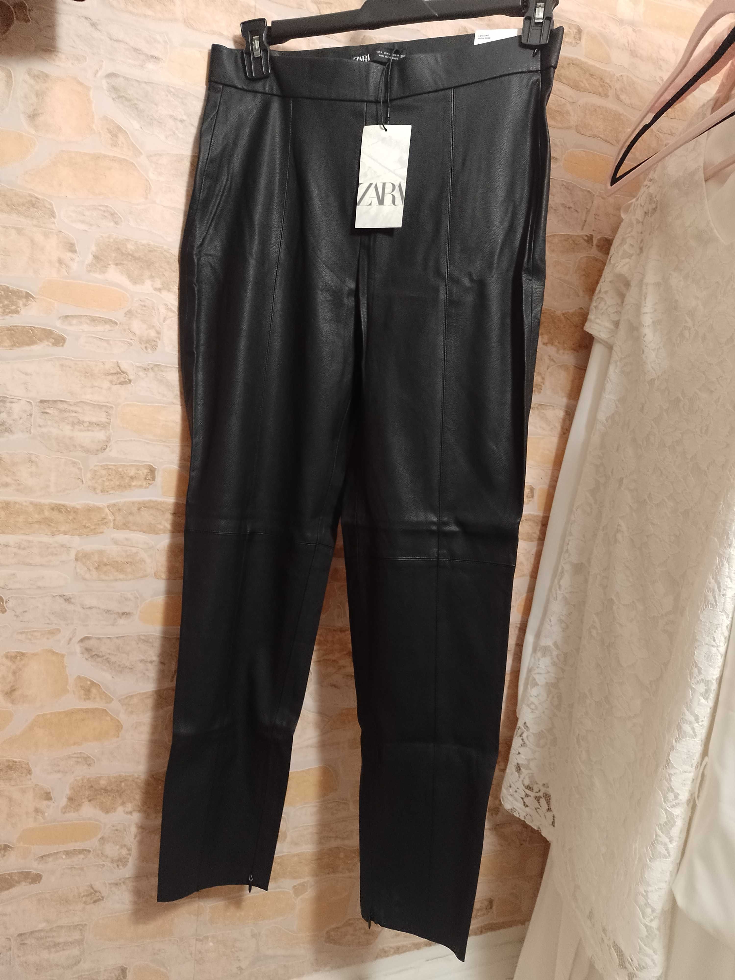 (40/L) ZARA/ Skórzane Legginsy z Madrytu, rurki, NOWE