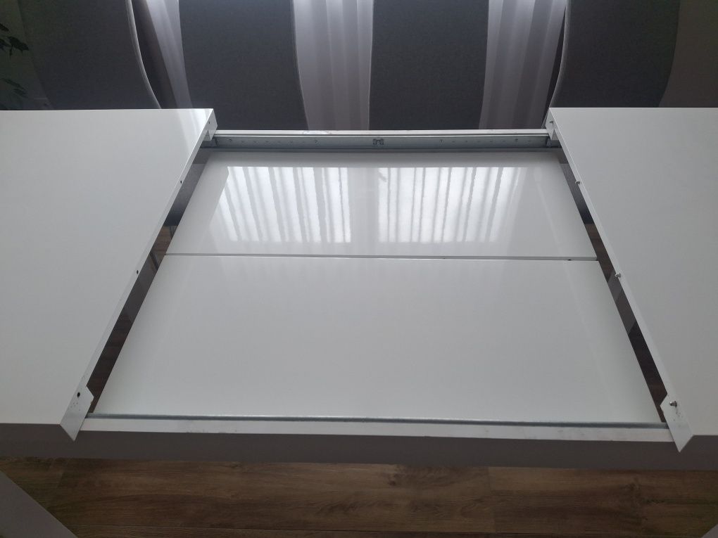 Stół rozkładany 90 x 170-250 cm biały połysk + 10 krzeseł