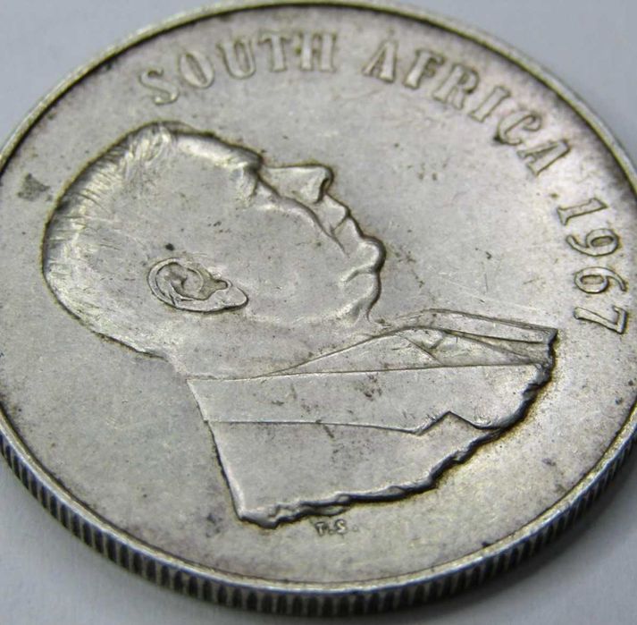 Moeda sul-africana de R1 de 1967 (erro raro de cunhagem dupla)