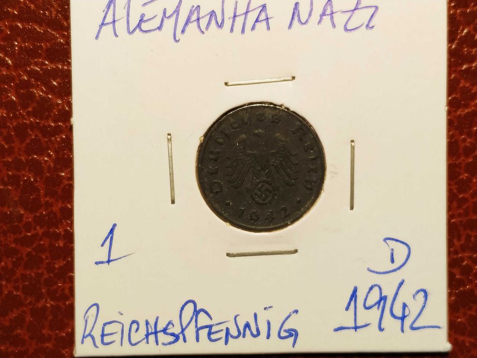 Alemanha Nazi - moeda de 1 reichspfennig de 1942 D em zinco