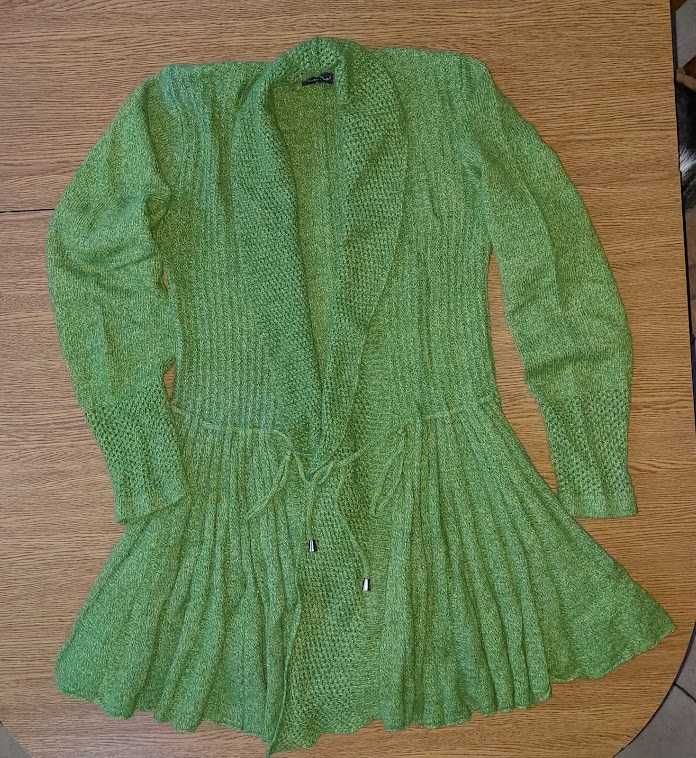Mira Mia Zielony sweter wiązany kardigan One Size
