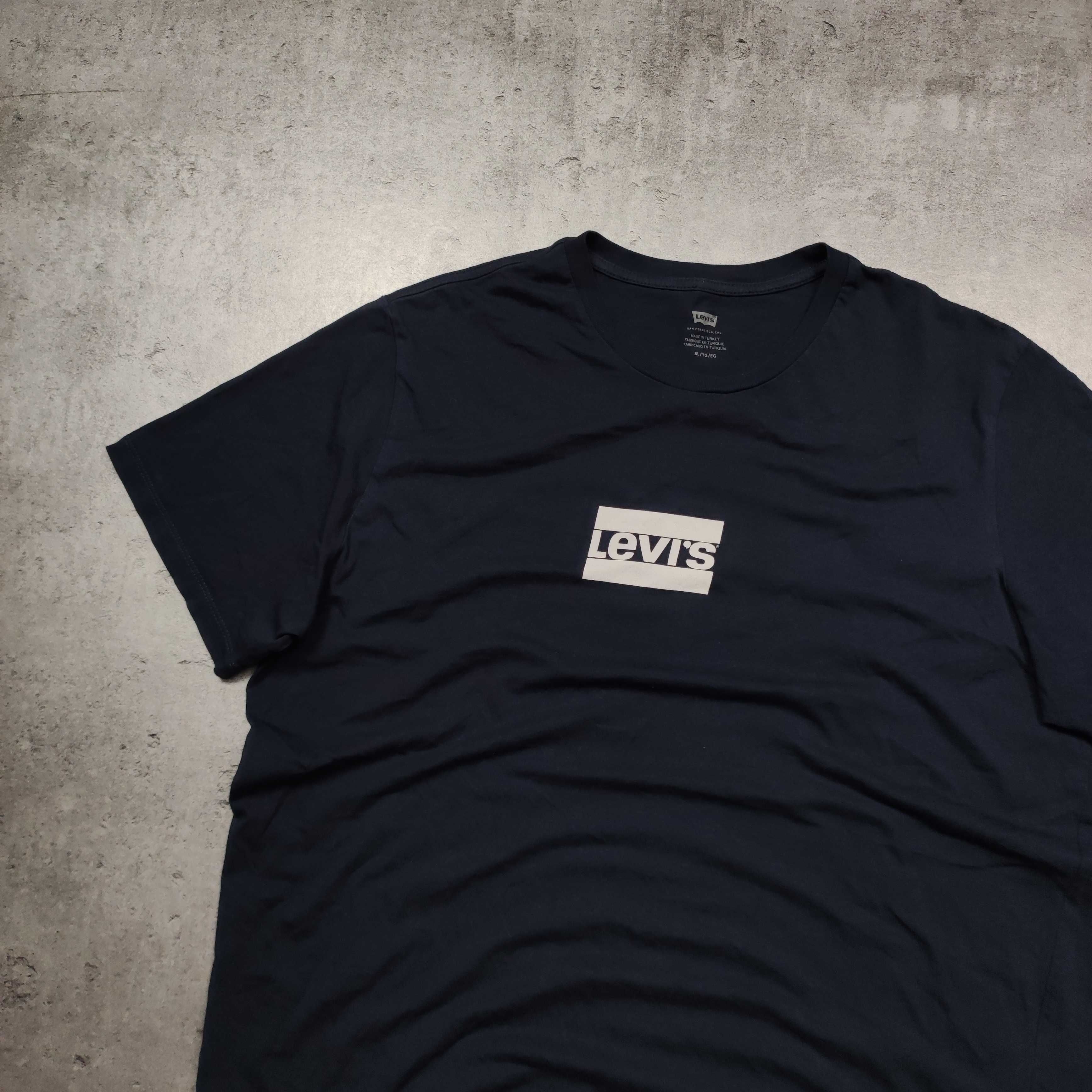 MĘSKA Koszulka Granatowa Bawełna Codzienna Logo Levis Casual