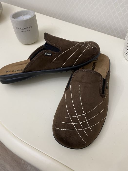 Чоловічі тапочки Інблу Inblu,сині та коричневі.Замшева устілка.