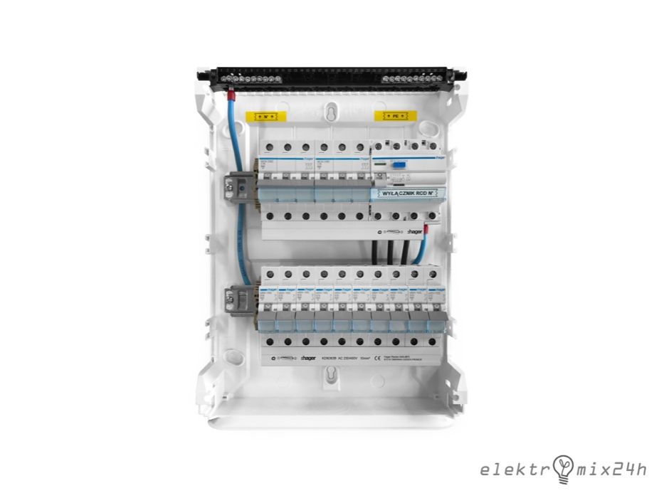 Rozdzielnica elektryczna natynkowa z zabezpieczeniami 24 moduły Hager