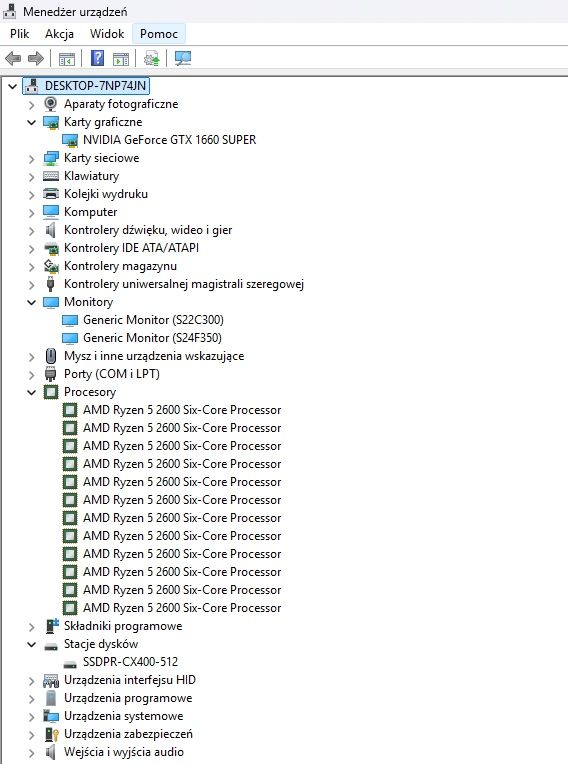 Komputer pc ryzen 5 2600/gtx 1660 super/16gb ram/2 monitory