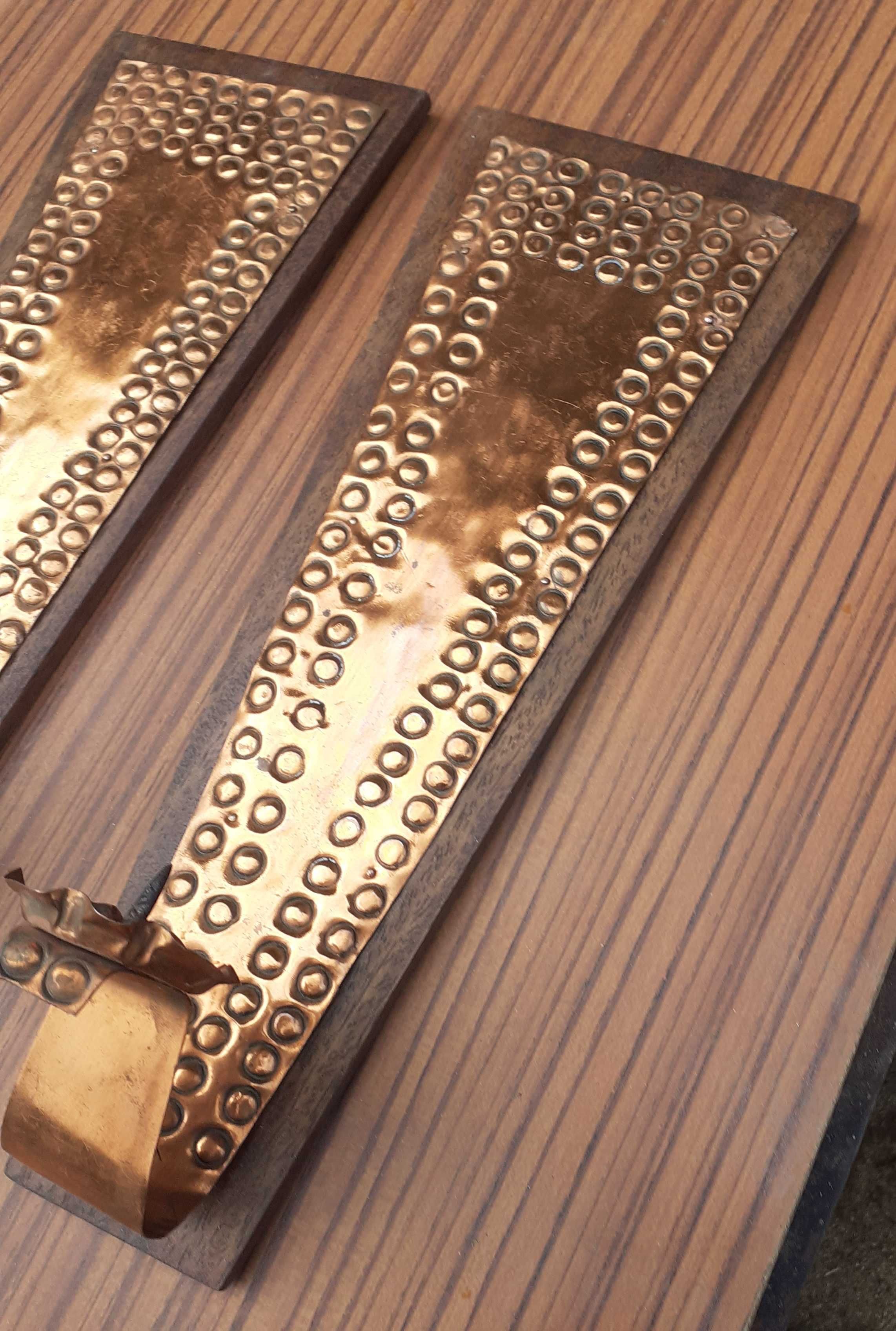 kinkiety na świece design teak prl miedz