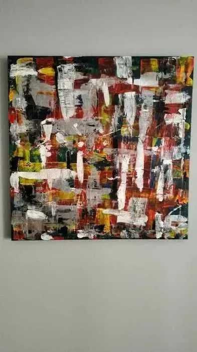 Pintura abstrata em acrílico sobre tela com dimensões 60x60cm