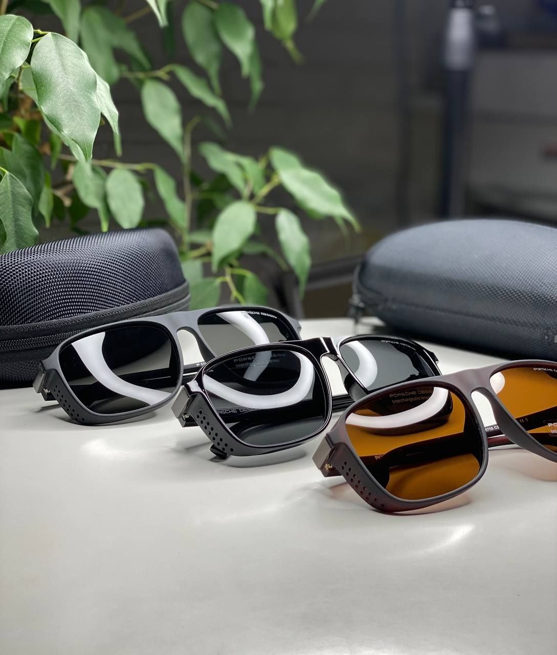 Мужские солнцезащитные очки Porsche черные со шторкой поляризованные